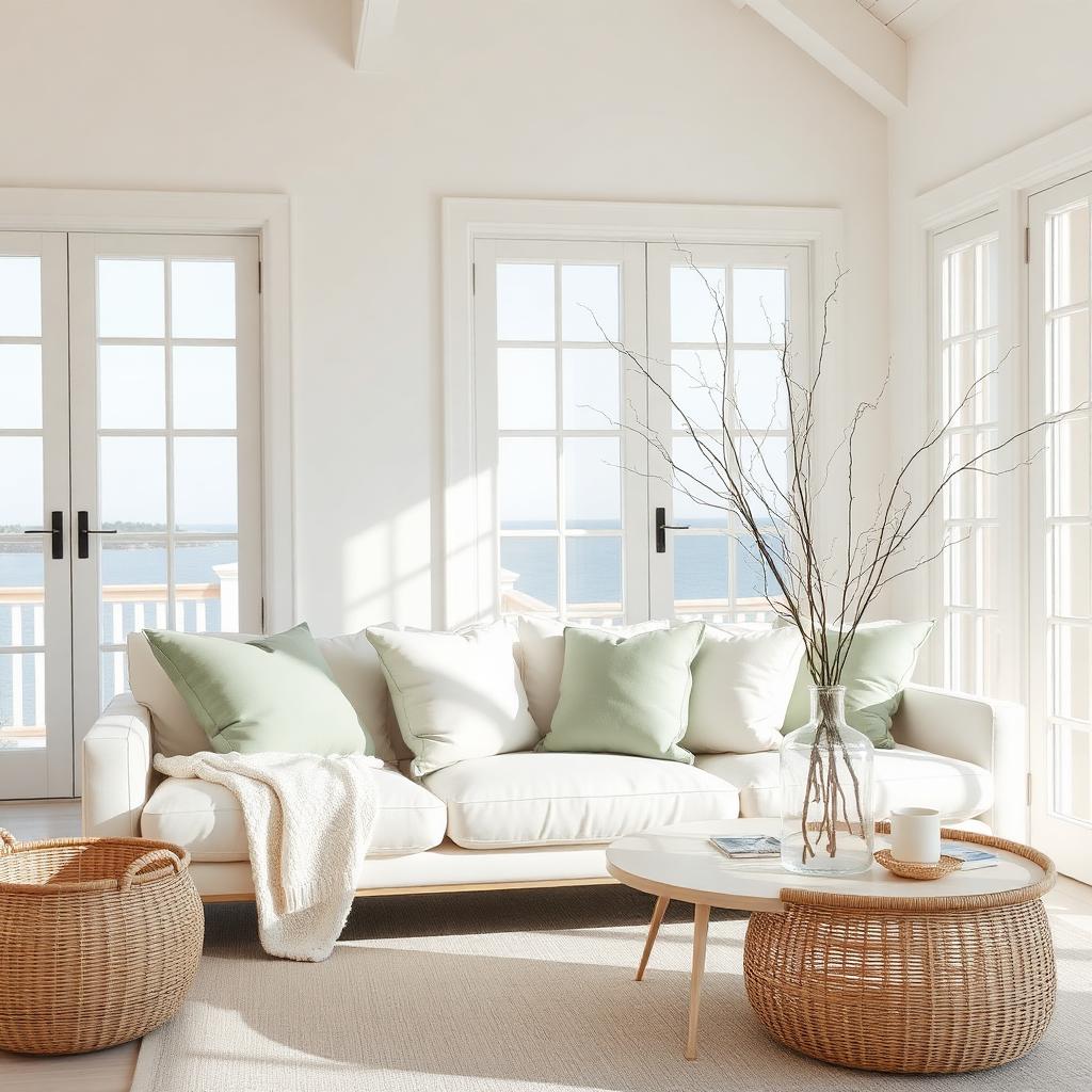 Bright coastal living room cleaned by Coastal Clean Co.